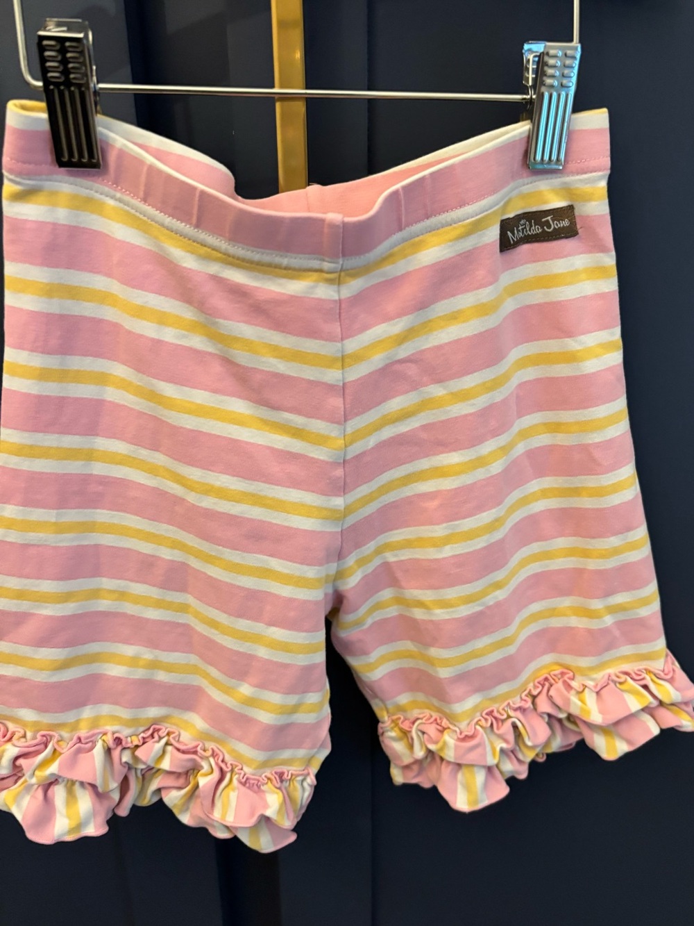 Matilda Jane Pink, Yellow & White Striped Ruffle Shorts